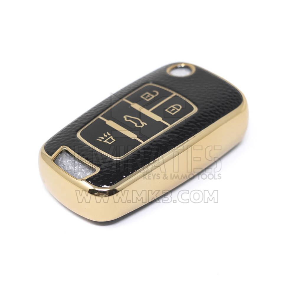 New Aftermarket Nano High Quality Gold Leather Cover For Chevrolet Flip Remote Key 4 Buttons Black Color CRL-A13J4 | Emirates Keys