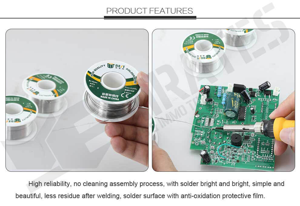 High reliability, no cleaning assembly process, with solder bright and bright, simple and beautiful, less residue after welding, solder surface with anti-oxidation protective film.