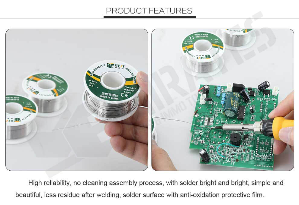 High reliability, no cleaning assembly process, with solder bright and bright, simple and beautiful, less residue after welding, solder surface with anti-oxidation protective film. 