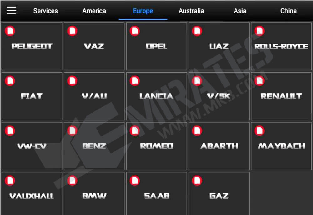 XTOOL PS90 pro Europe Car Models