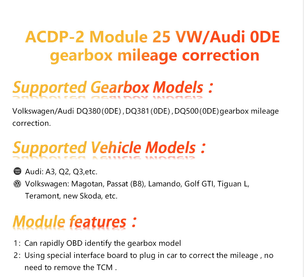 Yanhua Mini ACDP 2 Second Generation Module 25 Volkswagen Audi 0DE Gearbox Mileage Calibration | Emirates Keys