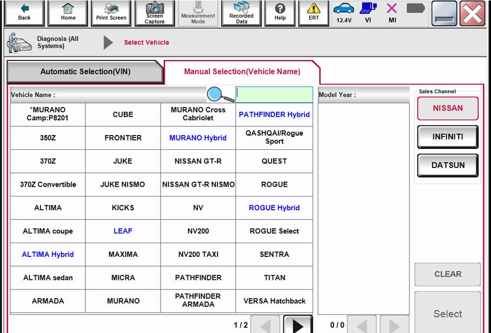 vxdiag nissan vehicle list 1