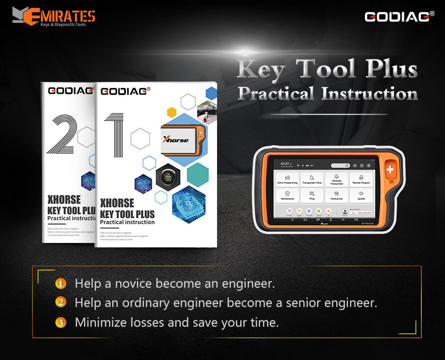 Nueva herramienta GODIAG Key Tool Plus Instrucciones prácticas 1 y 2 Dos libros para cerrajeros e ingenieros de mantenimiento de vehículos | Emirates Keys