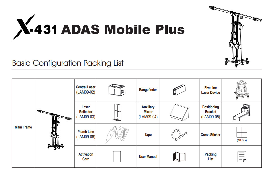 Launch X-431 ADAS MOBILE PLUS Basic Configuration Packing List