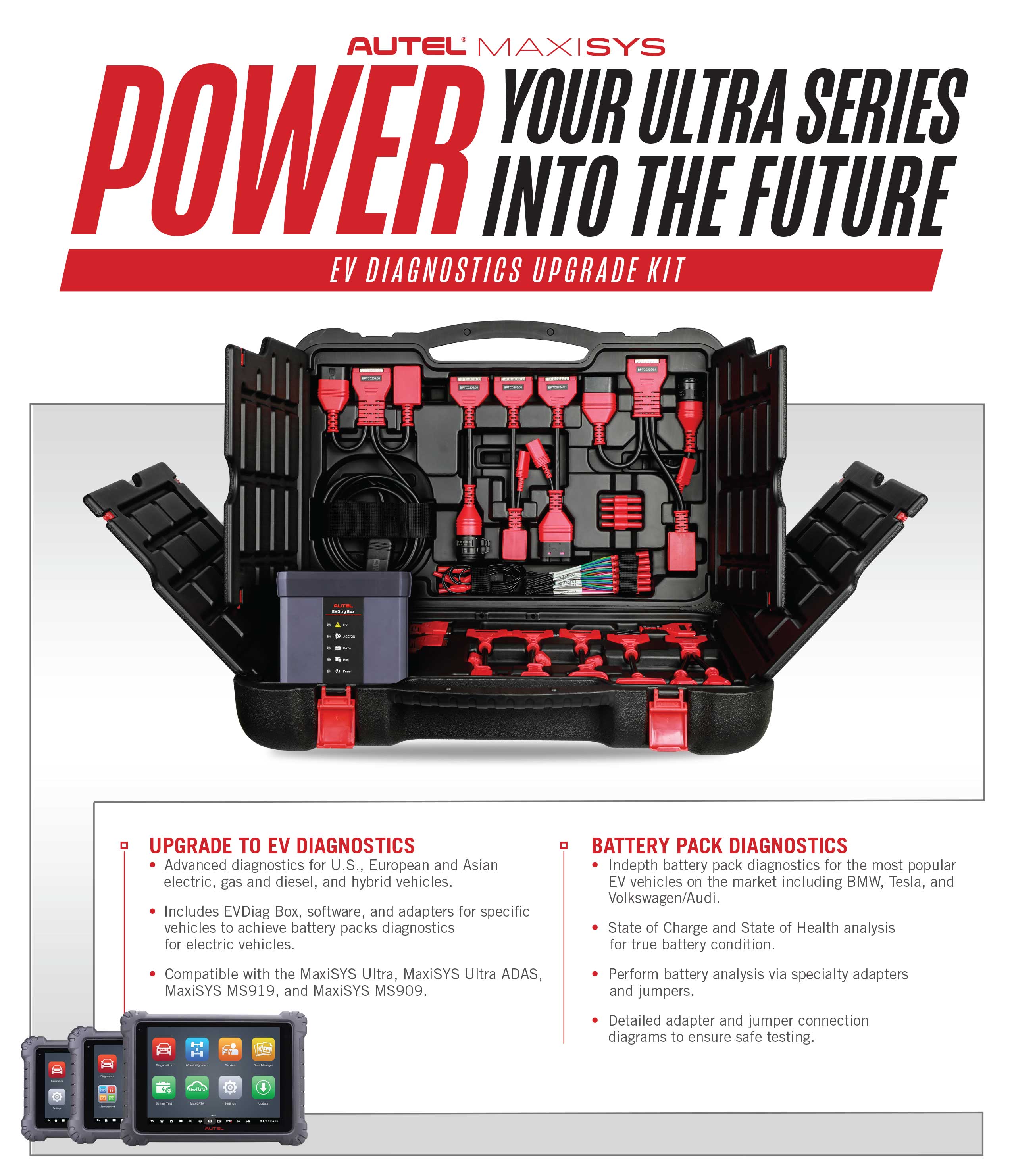 Autel EV Diagnostics Upgrade Kit  Includes EVDiag Box, Testing Software, And Adapters For Specific Vehicles To Enable Testing Of Electric Vehicle Battery Packs .