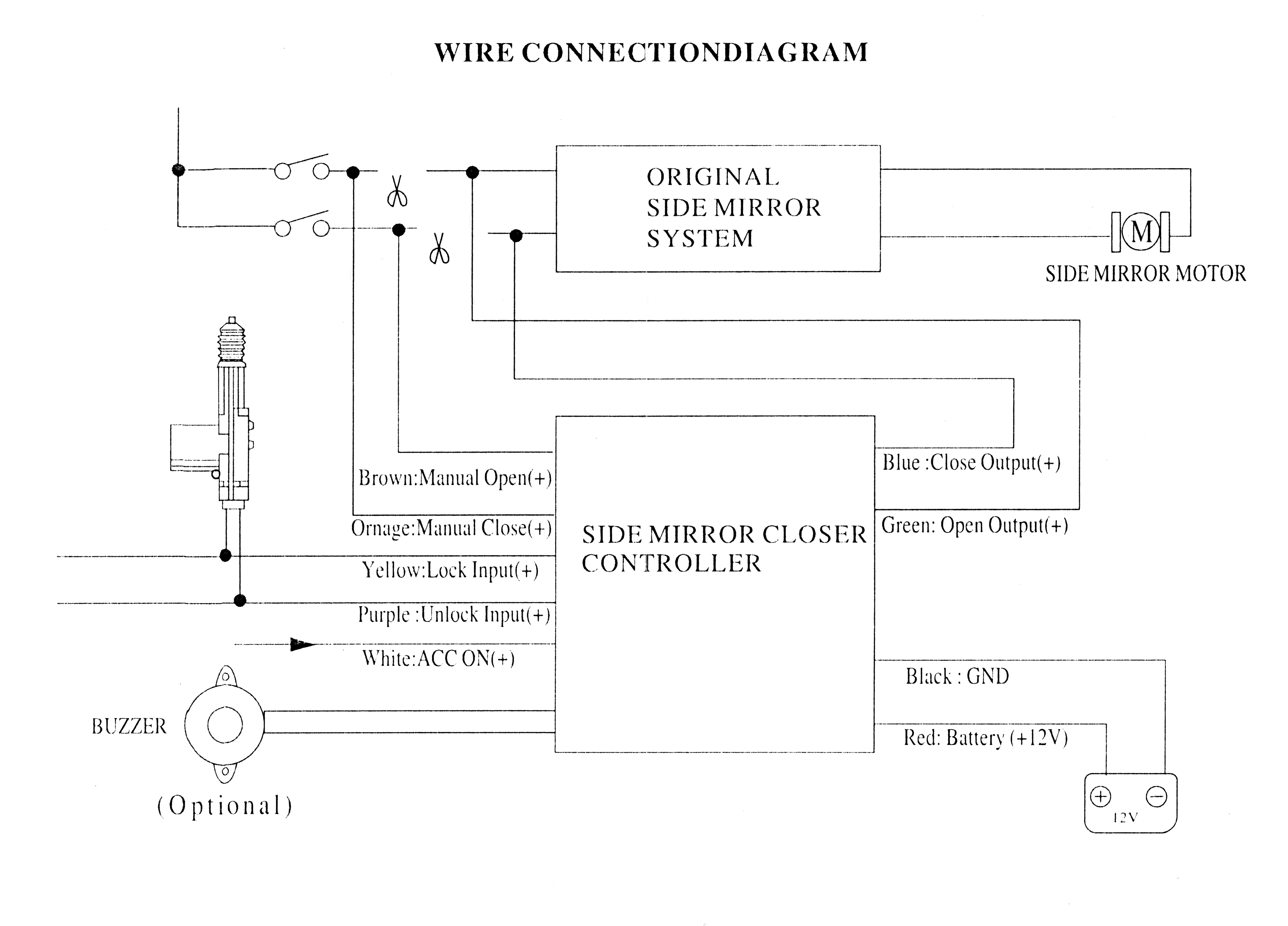 Universal Automatic Side Mirror Closer Controller Wire Connection Diagram
