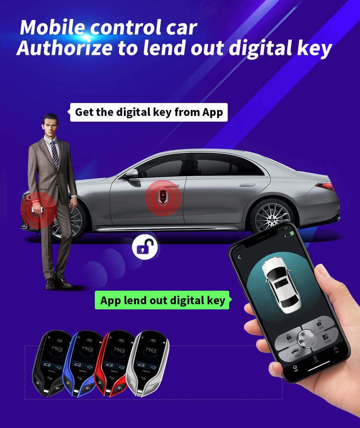 New Aftermarket LCD Universal Modified Smart Remote Key PKE System For All Keyless Car Maserati Style Silver Color | Emirates Keys
