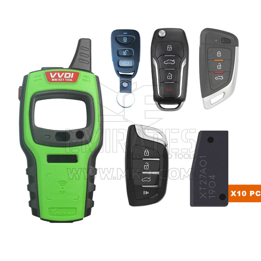 جهاز Xhorse VVDI Mini Key Tool و 7 أجهزة كمبيوتر من Xhorse Remote و 10 أجهزة كمبيوتر من Xhorse VVDI Super Chip Transponder XT27A01 XT27A66