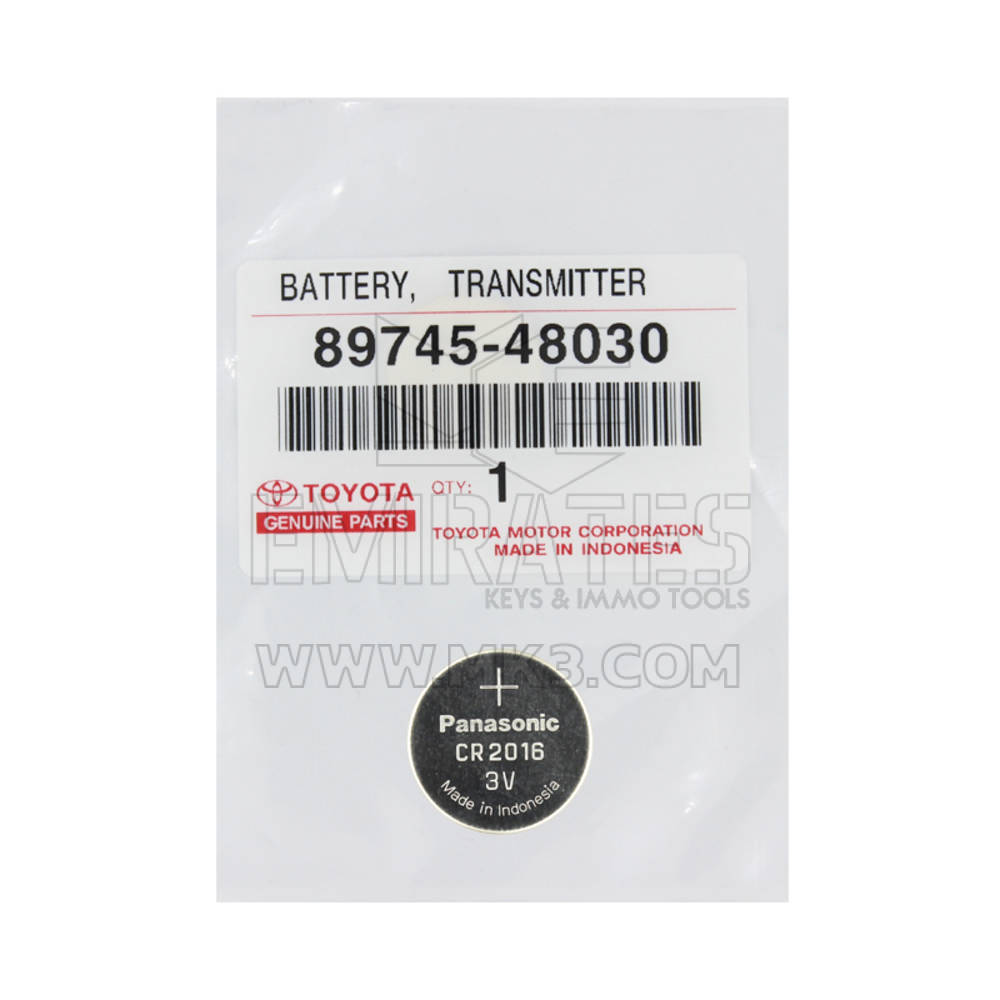 Batterie Toyota authentique/OEM CR2016 Numéro de pièce OEM : 89745-48030 Numéro de pièce compatible : 89745-71010 | Clés Emirates