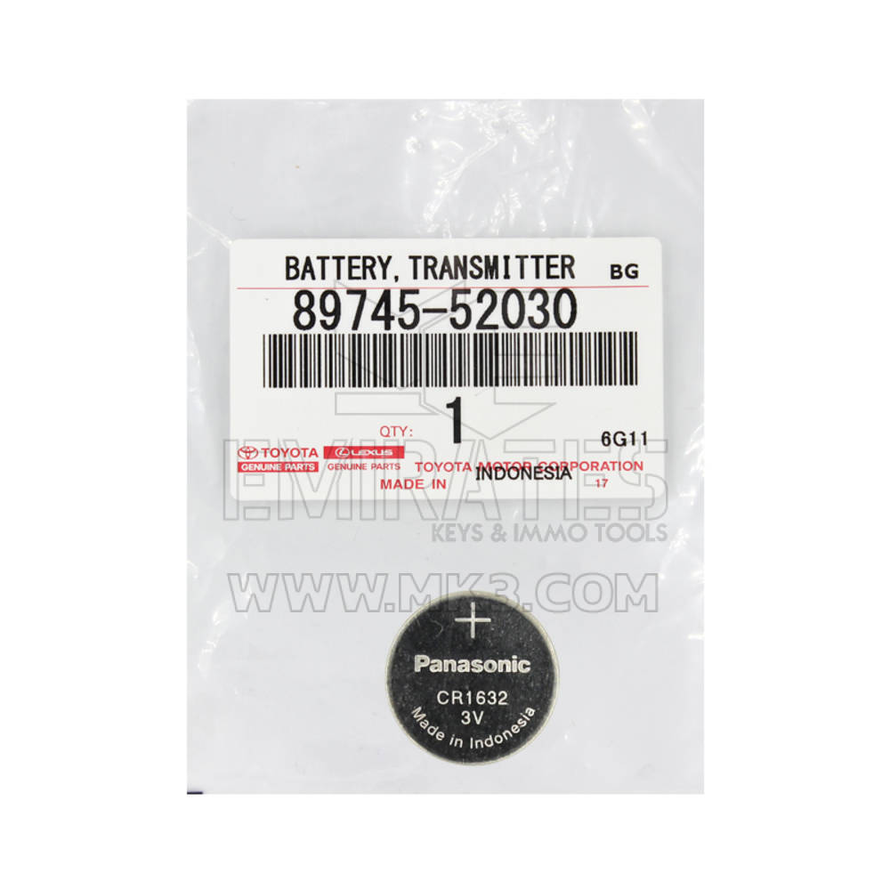 Nueva batería Panasonic Genuine/OEM CR1632 para llaves remotas de vehículos Toyota Número de pieza OEM: 89745-52030 / 89745-52020 | Claves de los Emiratos