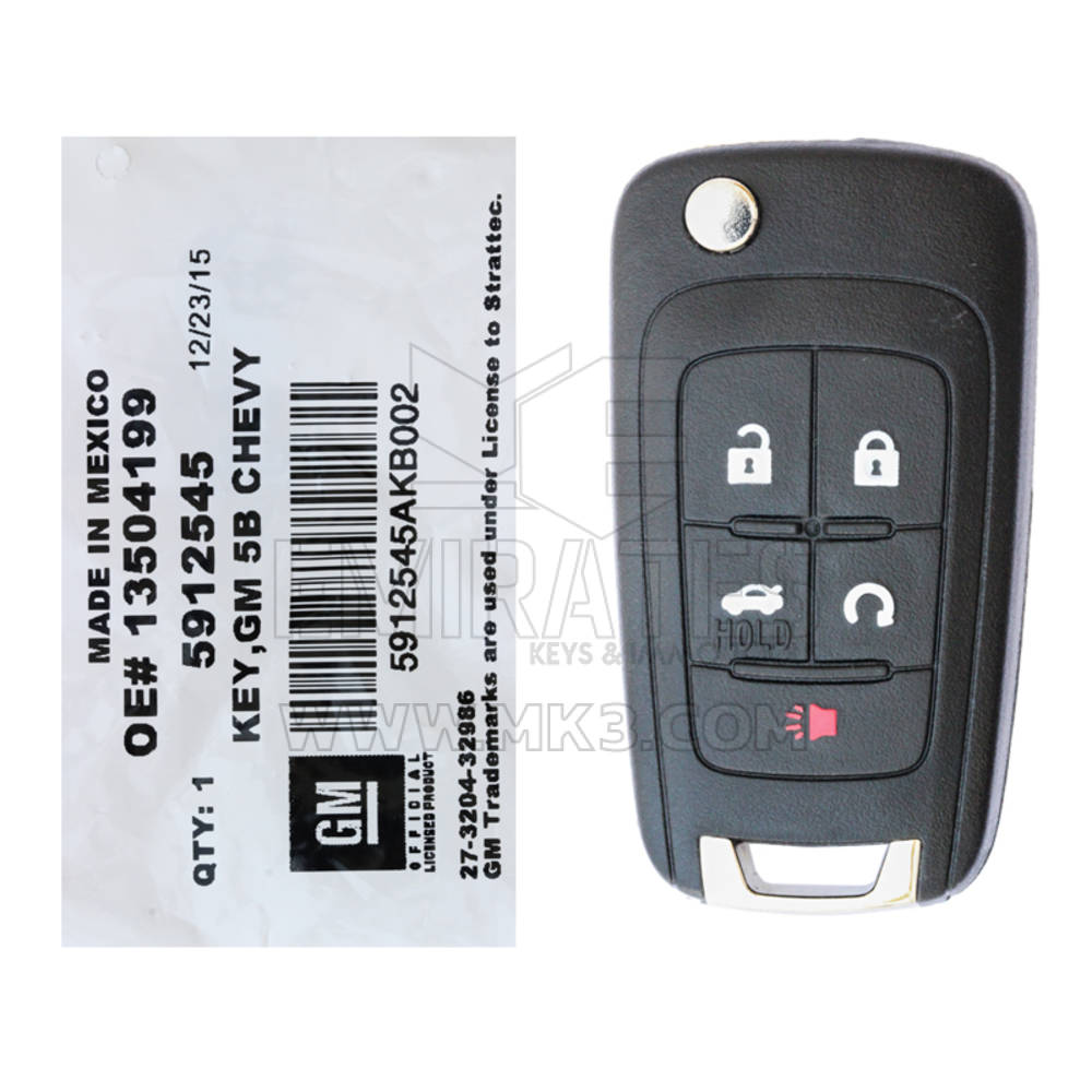 NEW Chevrolet Camaro Cruze Impala Equinox Malibu Sonic 2010-2019 Genuine Flip Remote key 5 Buttons 315MHz 5912545 STARTTEC 13504199 OEM, FCCID: AVL-B01T2AC