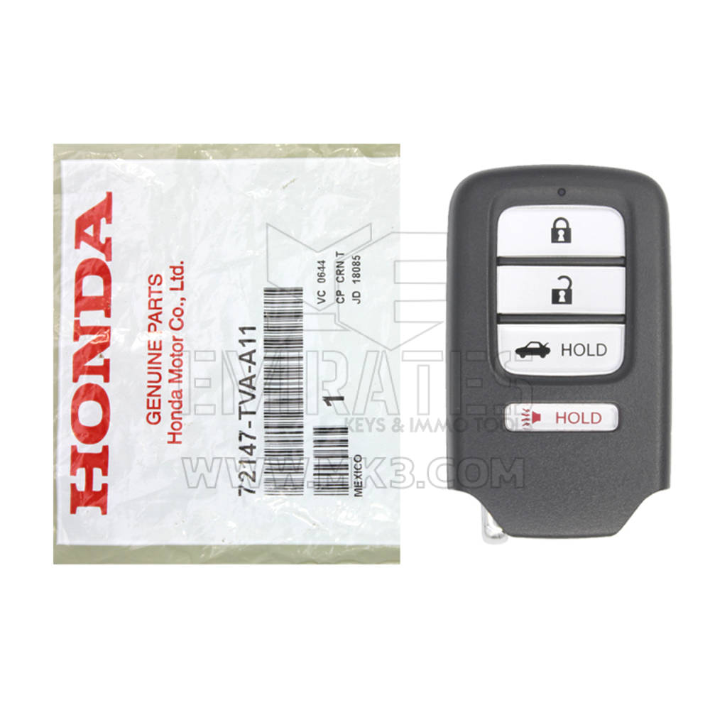 New Honda Accord 2018-2020 Genuine / OEM Smart Key Remote 4 Buttons 433MHz OEM Part Number: 72147-TVA-A11, FCC ID : CWTWB1G0090 | Emirates Keys