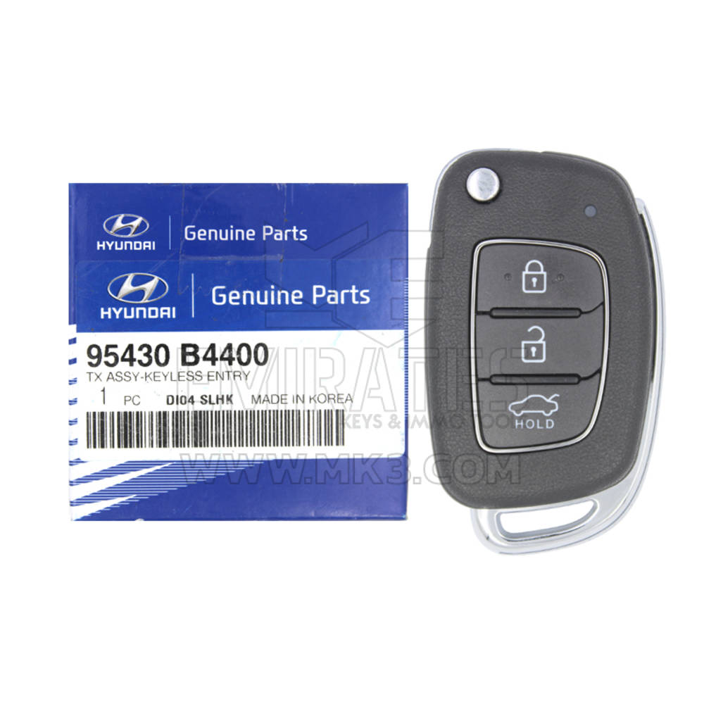 Nuova Hyundai i10 2017-2020 Chiave remota flip originale / OEM 3 pulsanti 433 MHz Numero parte OEM: 95430-B4400 - ID FCC: OKA-420T | Chiavi degli Emirati