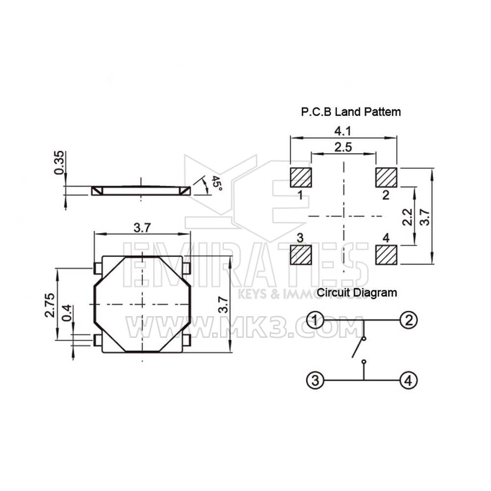 Button Tactile Switch Megane 2 Yellow 4.8X4.8 | MK3