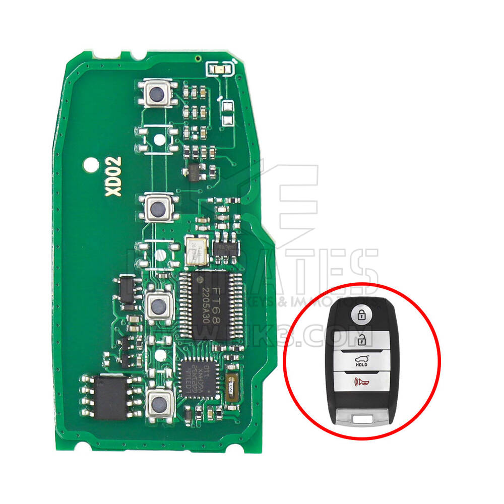 Lonsdor PA7800B4 Smart Remote Key PCB 4 Botones 8A Transpondedor para Hyundai / Kia