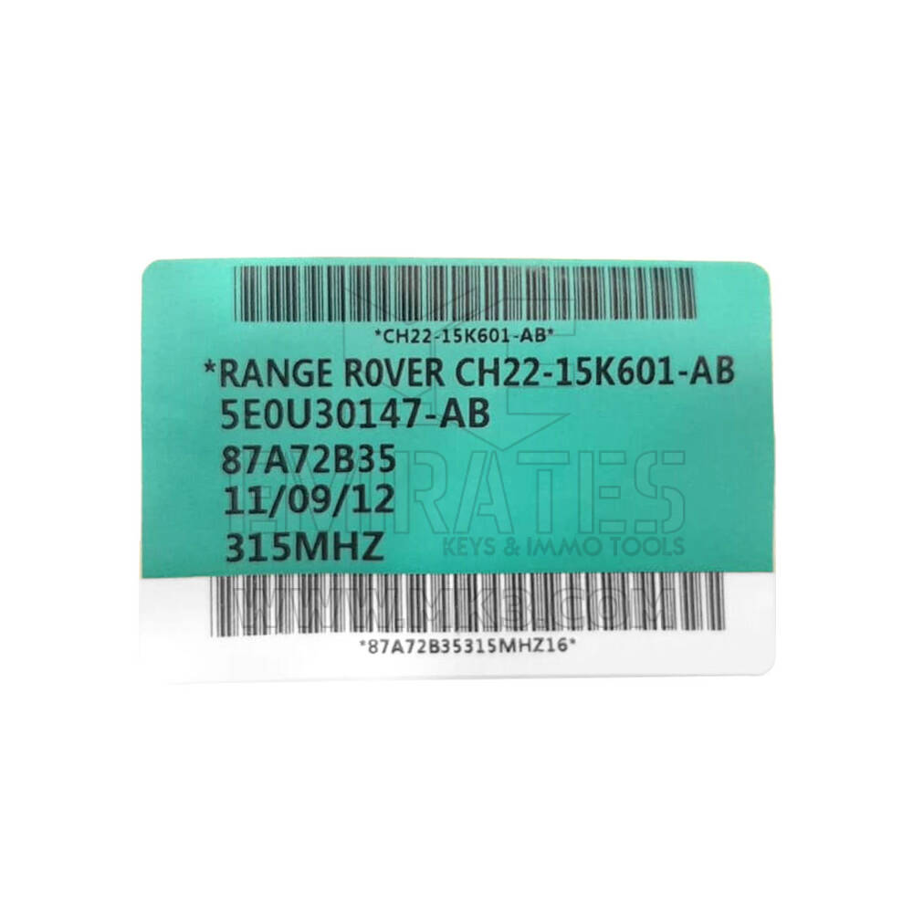 Yeni Land Rover Range Rover gibi 2010-2018 Orijinal / OEM Akıllı anahtar 5 Düğme 315MHz Transponder Kimliği: PCF7953P OEM Parça Numarası: CH22-15K601-AB | Emirates Anahtarları