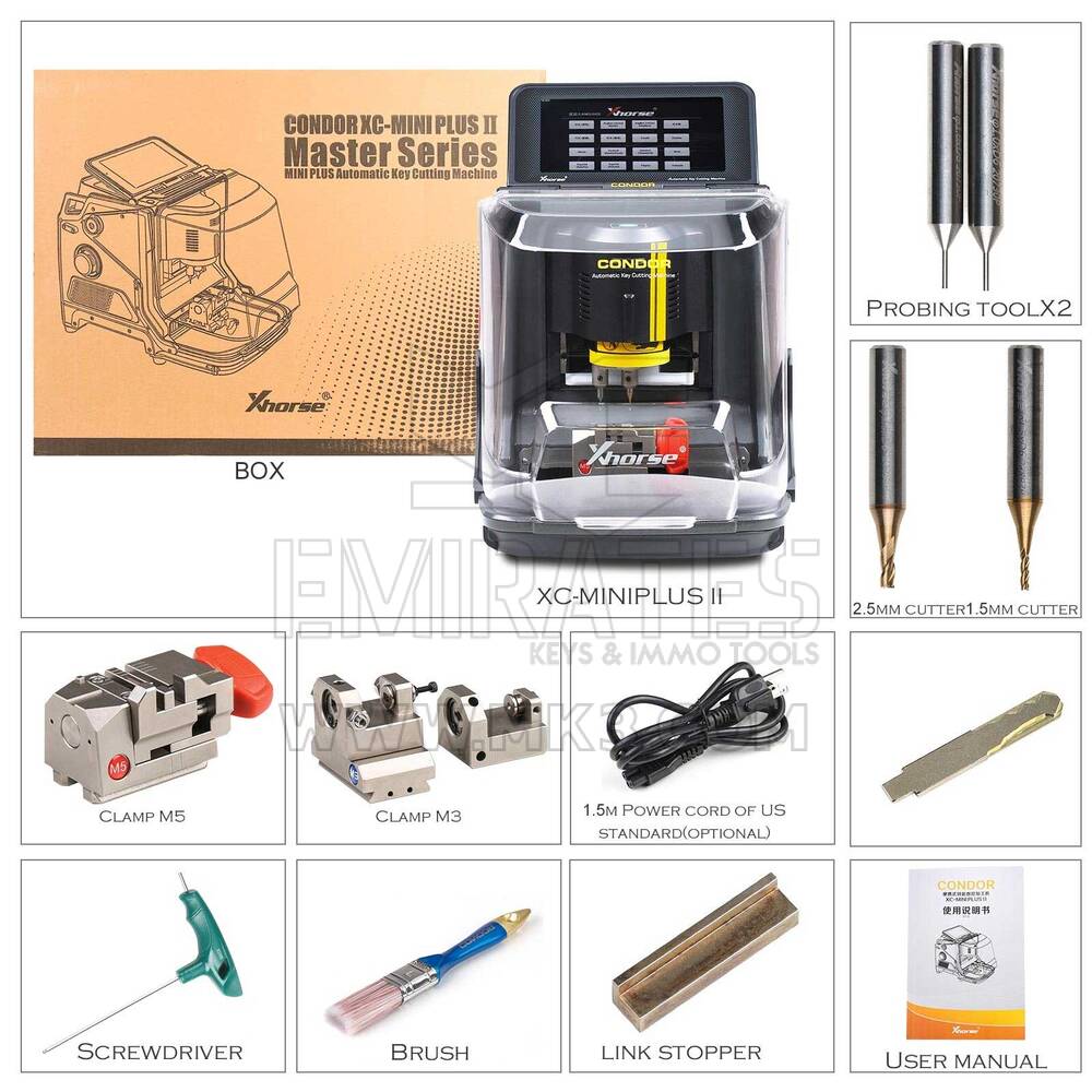 New Xhorse Condor XC-MINI Plus II Key Cutting Machine Support Car/Motorbike/House Keys with M3 and M5 Clamps | Emirates Keys