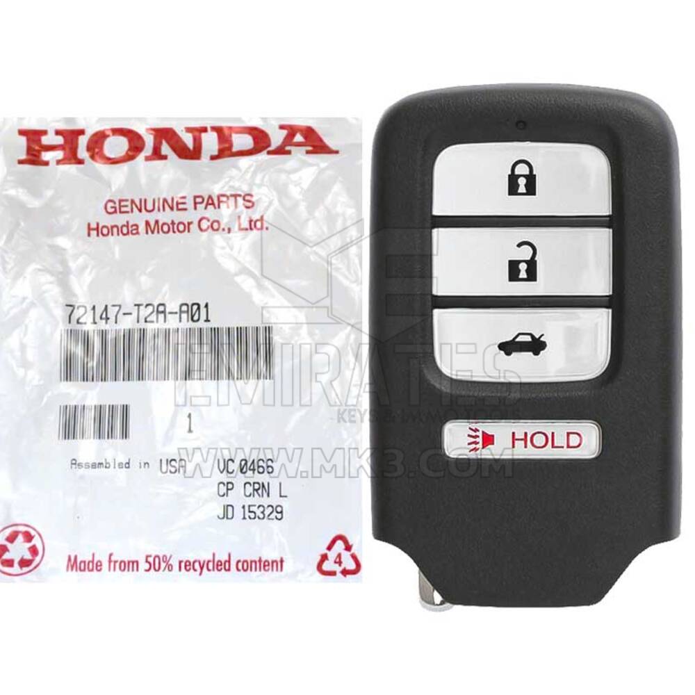 Nueva llave inteligente Honda Accord Civic 2014 genuina/OEM de 4 botones 315 MHz 72147-T2A-A01, 72147-T2A-A02, 72147-T2A-A22, FCCID: ACJ932HK1210A | Cayos de los Emiratos