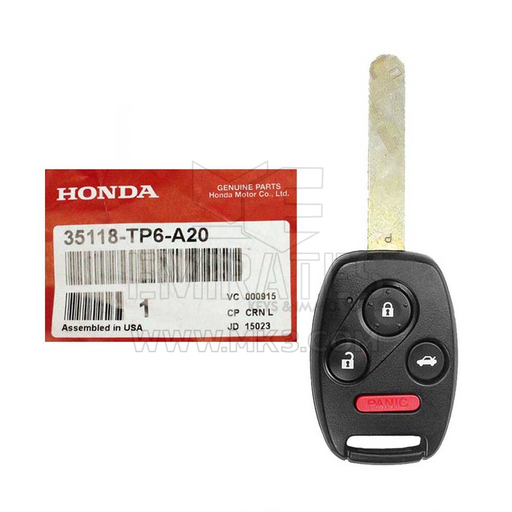 Honda CR-V Crosstour 2010-2012 Orijinal/OEM Uzaktan Kumandalı 3 Düğme 315MHz 35118-TP6-A20 FCC ID: MLBHLIK-1T | Emirates Anahtarları