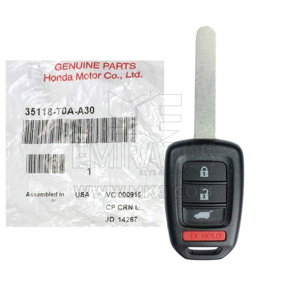 Honda CR-V 205-2016 Genuine/OEM Remote Key 4 Button 315MHz 35118-T0A-A30 FCCID: MLBHLIK6-1T | Chaves dos Emirados
