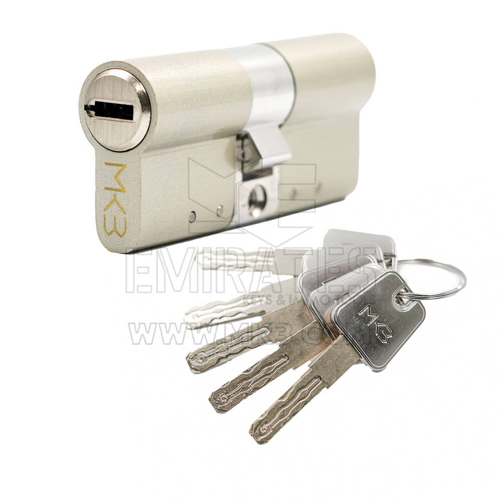 Pure Brass Cylinder with 5 pcs White Brass Keys, With Multi-track Key Way, Stainless Steel Cam Size 70mm