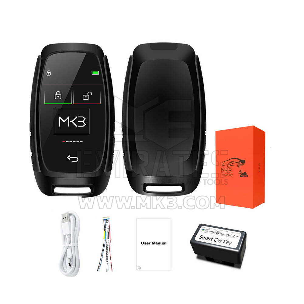 Kit de chave inteligente universal LCD com entrada sem chave e sistema de rastreamento de localização de carro IOS Cor preta | MK3