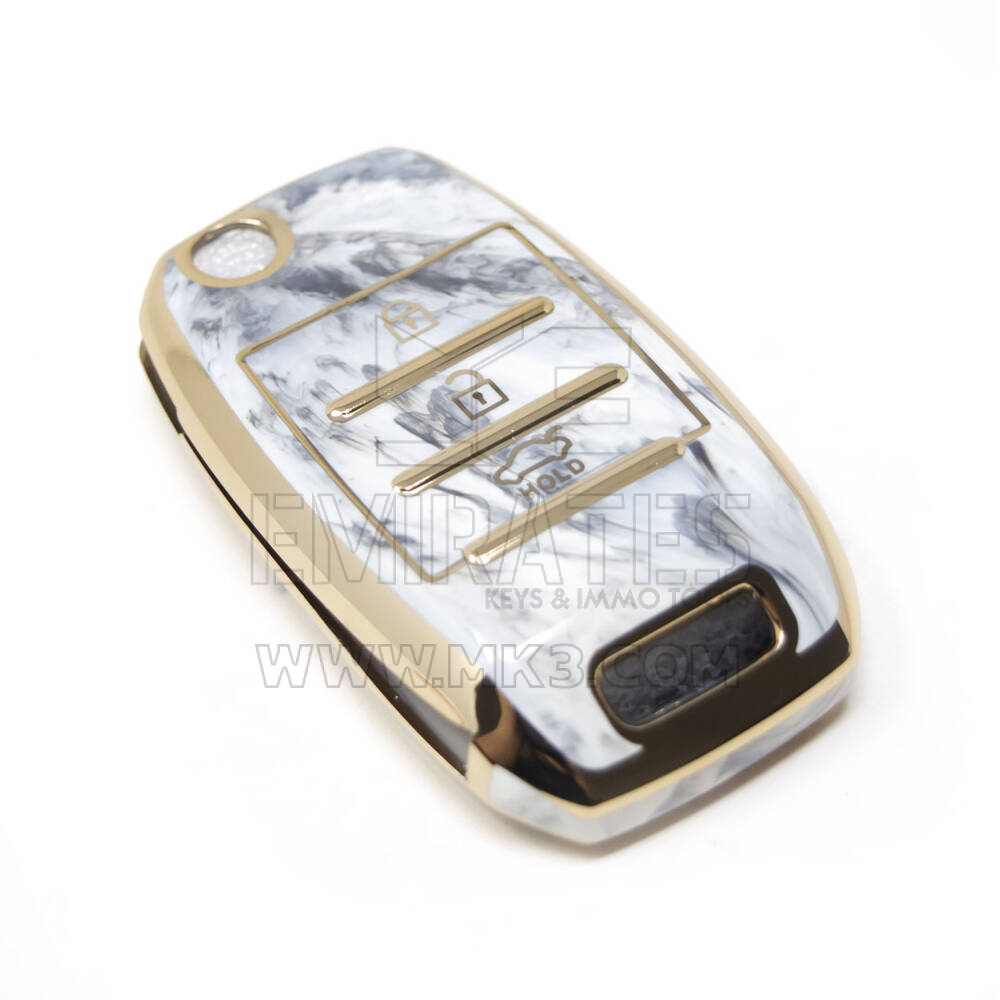 New Aftermarket Nano High Quality Marble Cover For KIA Flip Remote Key 3 Buttons White Color KIA-B12J3 | Emirates Keys