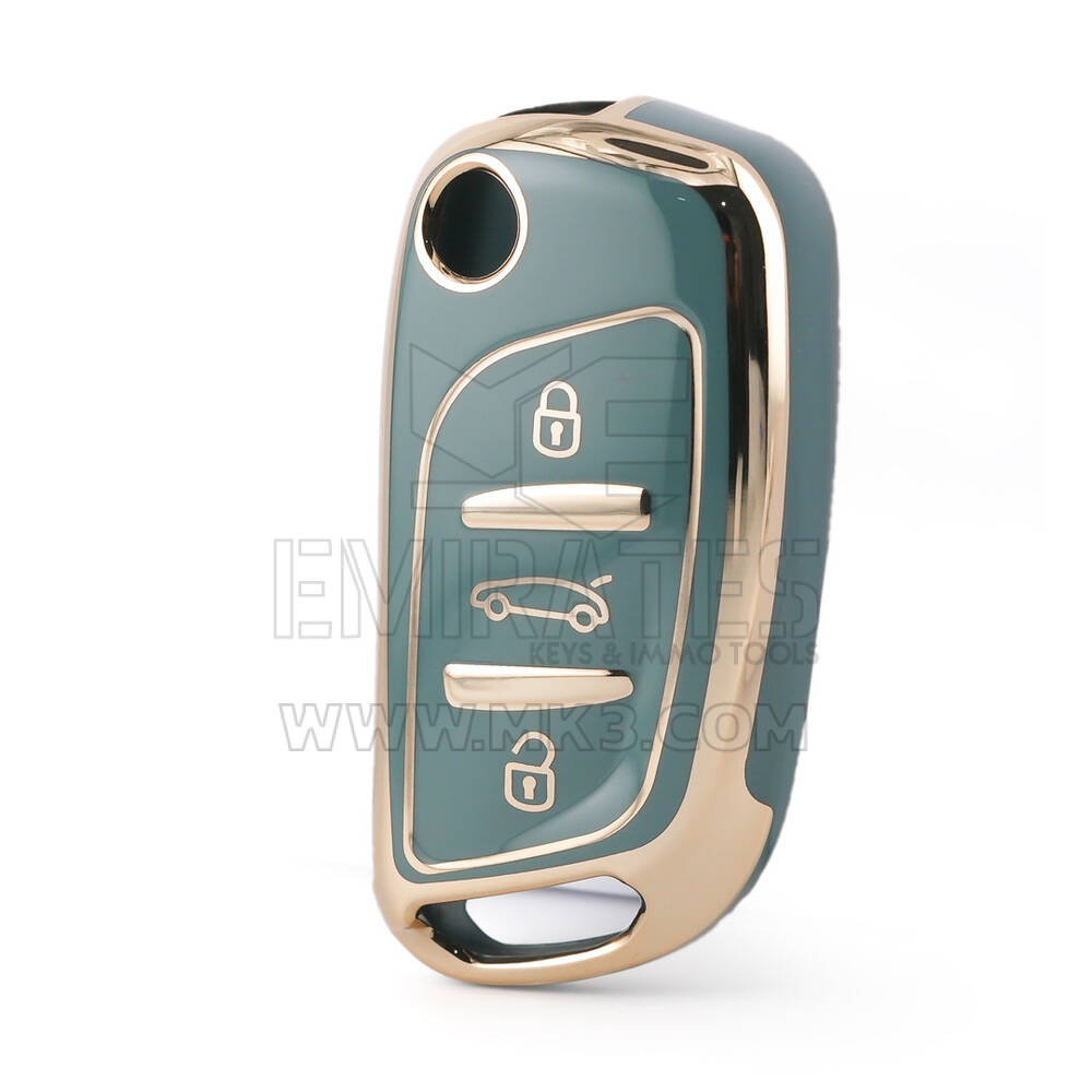 Cover Nano di alta qualità per chiave remota Peugeot Flip 3 pulsanti colore grigio PG-B11J
