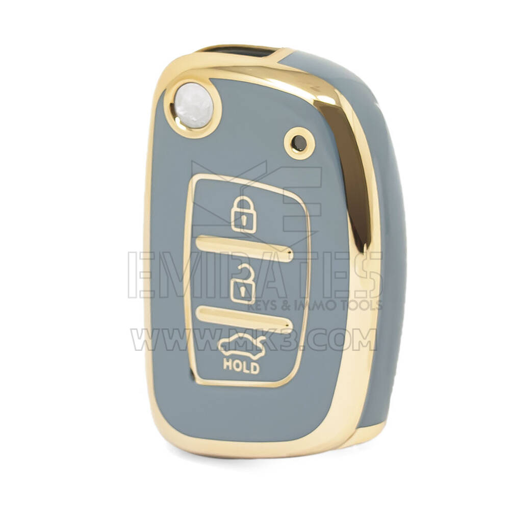 Nano High Quality Cover For Hyundai Flip Remote Key 3 Buttons Gray Color HY-F11J3A