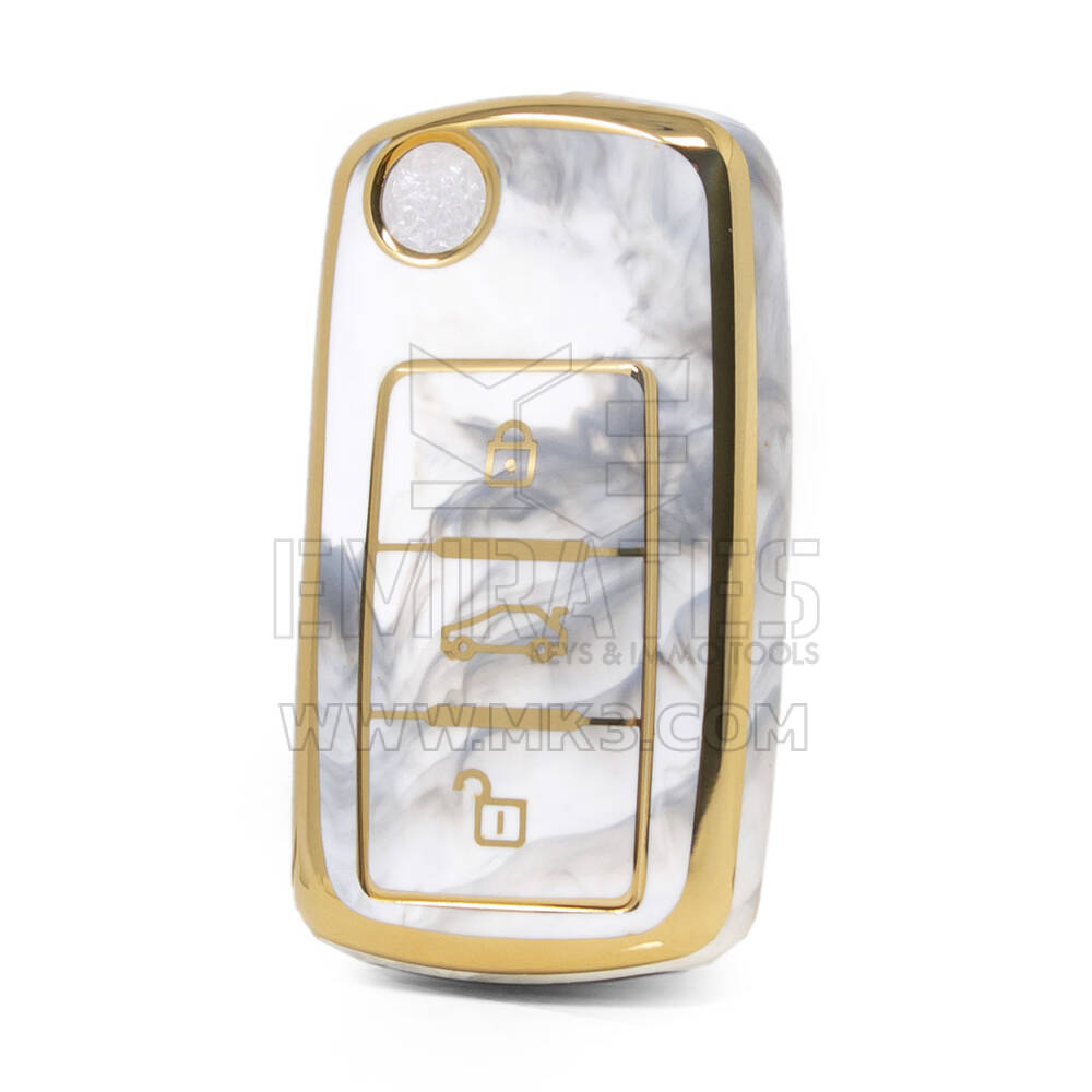 Nano High Quality Marble Cover For Volkswagen Flip Remote Key 3 Buttons White Color VW-A12J