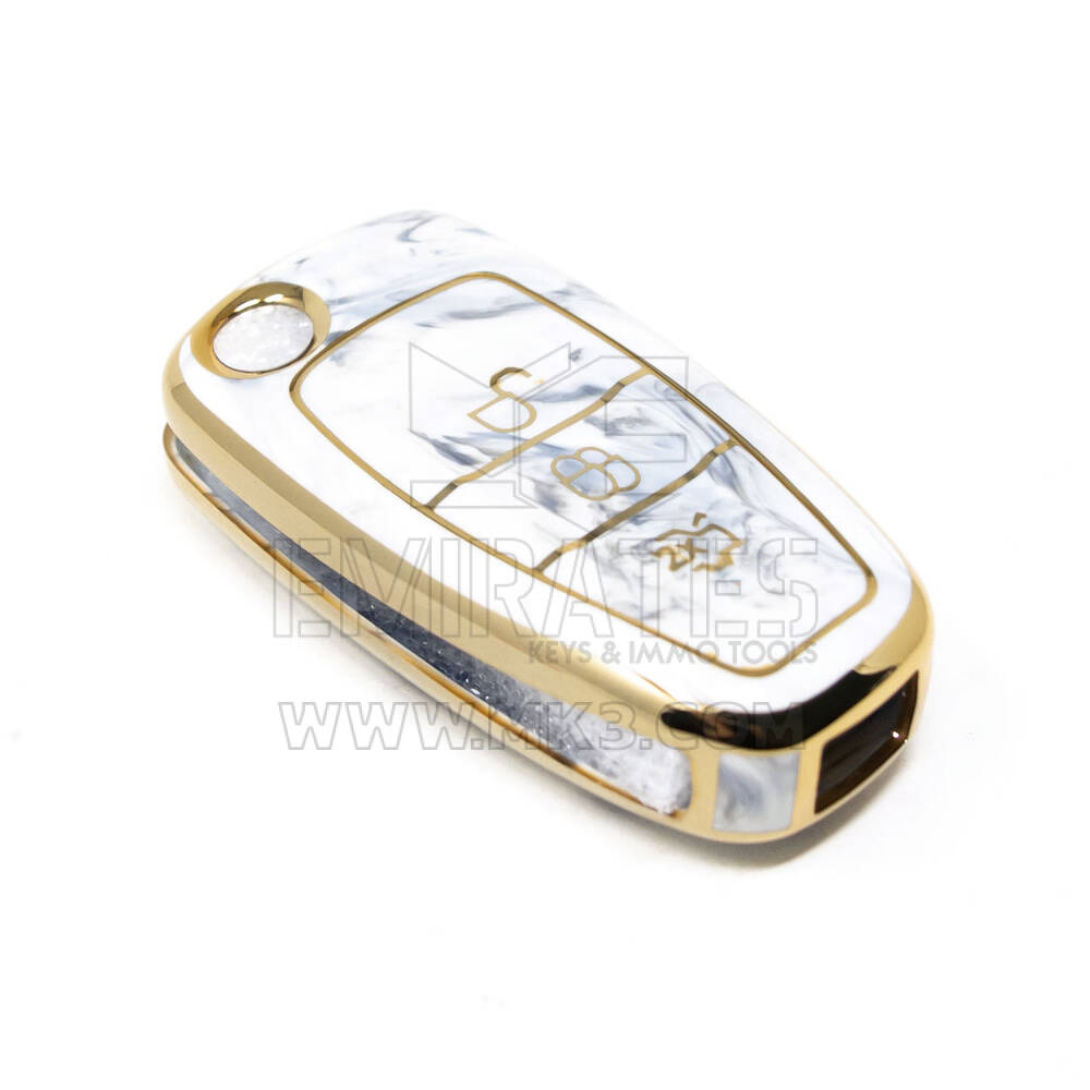 غطاء رخامي نانو عالي الجودة جديد لما بعد البيع لسيارة Ford Flip Remote Key 3 أزرار لون أبيض Ford-E12J | مفاتيح الإمارات