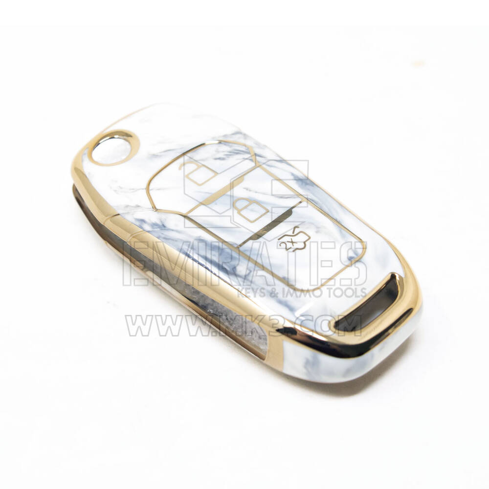 غطاء رخامي نانو عالي الجودة جديد لما بعد البيع لسيارة Ford Flip Remote Key 3 أزرار لون أبيض Ford-F12J | مفاتيح الإمارات