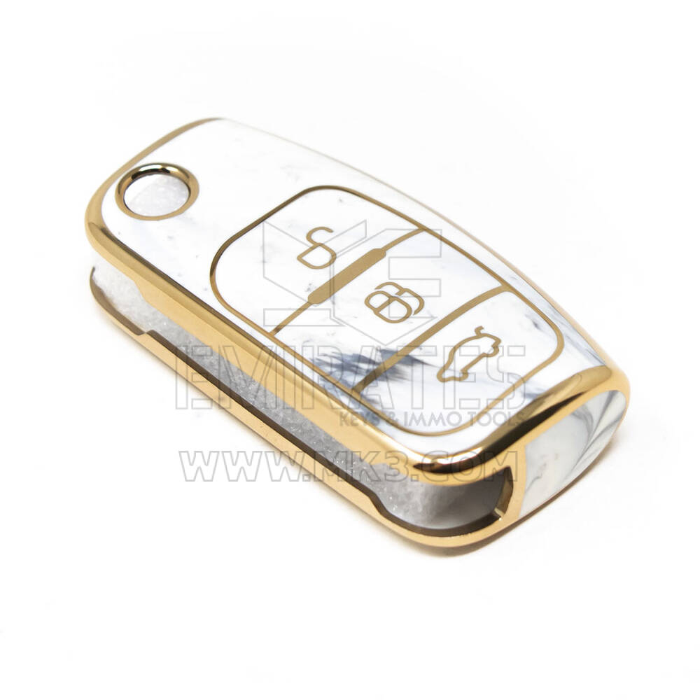 غطاء رخامي نانو عالي الجودة جديد لما بعد البيع لسيارة Ford Flip Remote Key 3 أزرار لون أبيض Ford-G12J | مفاتيح الإمارات