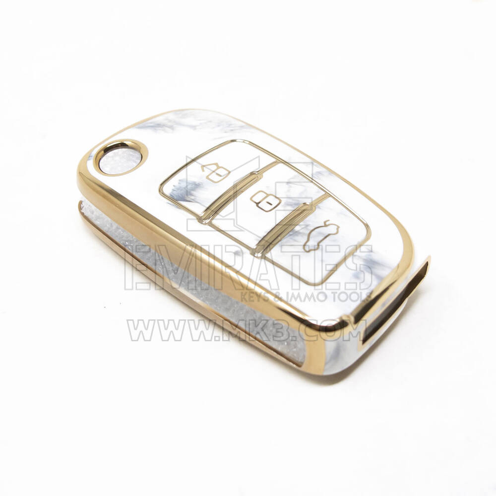Nueva cubierta de mármol de alta calidad Nano del mercado de accesorios para llave remota Geely Flip 3 botones Color blanco GL-D12J | Cayos de los Emiratos