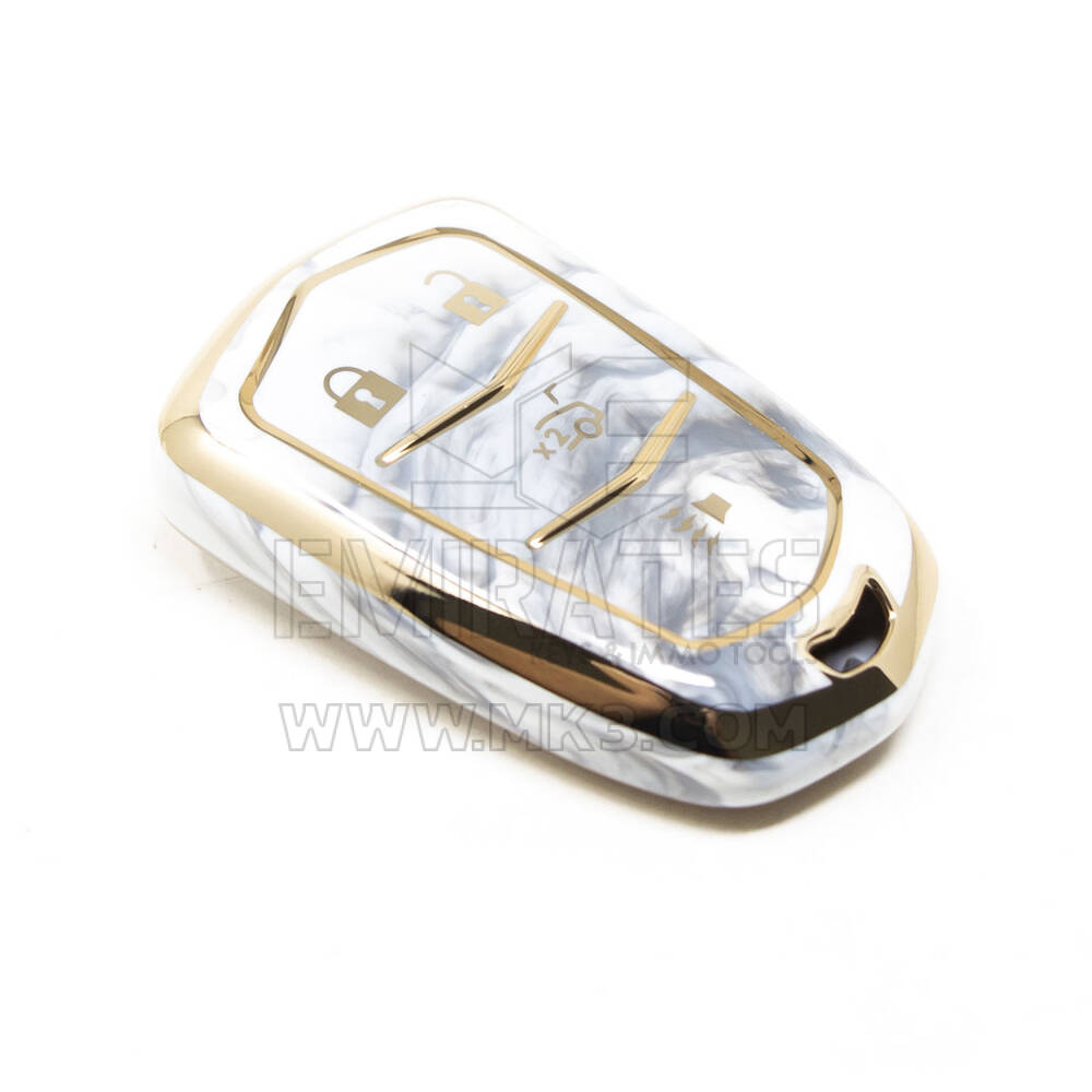 غطاء رخامي نانو عالي الجودة جديد لما بعد البيع لمفتاح كاديلاك البعيد 4 أزرار أبيض اللون CDLC-A12J4 | مفاتيح الإمارات