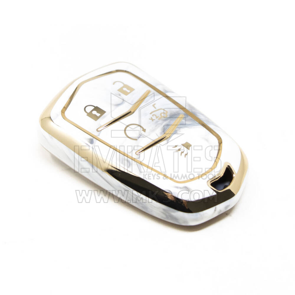 Nueva cubierta de mármol Nano de alta calidad del mercado de accesorios para llave remota Cadillac 5 botones Color blanco CDLC-A12J5 | Cayos de los Emiratos