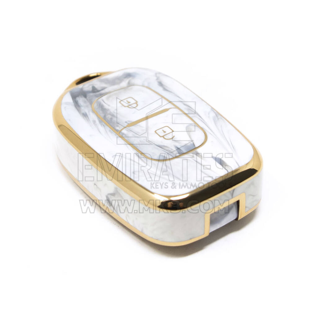 Nueva cubierta de mármol Nano de alta calidad del mercado de accesorios para llave remota Renault 2 botones Color blanco RN-C12J2 | Cayos de los Emiratos