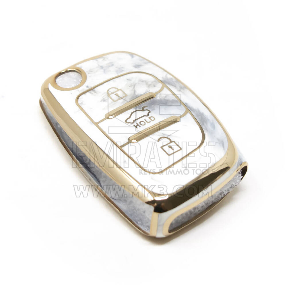 Nueva cubierta de mármol Nano de alta calidad del mercado de accesorios para llave remota abatible Hyundai 3 botones Color blanco HY-B12J3B | Cayos de los Emiratos