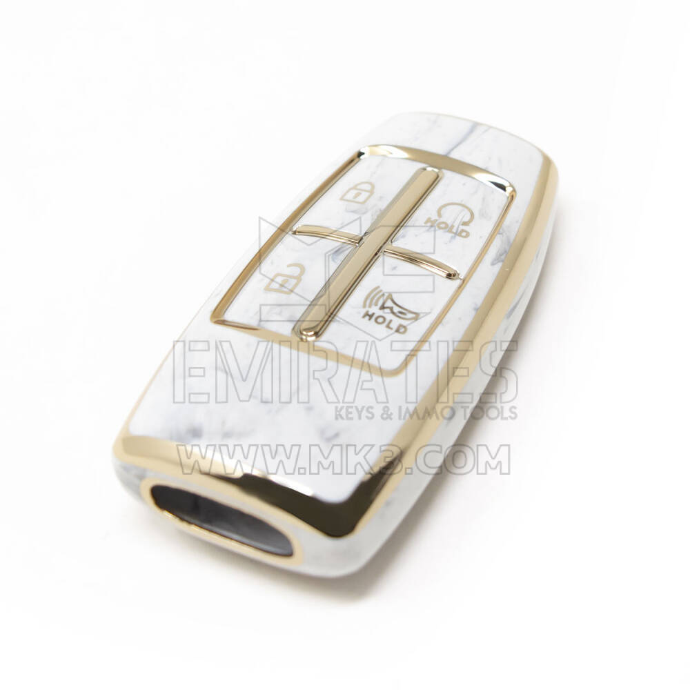 Nueva cubierta de mármol Nano de alta calidad del mercado de accesorios para llave remota Genesis Hyundai, 4 botones, Color blanco, HY-I12J4A | Cayos de los Emiratos