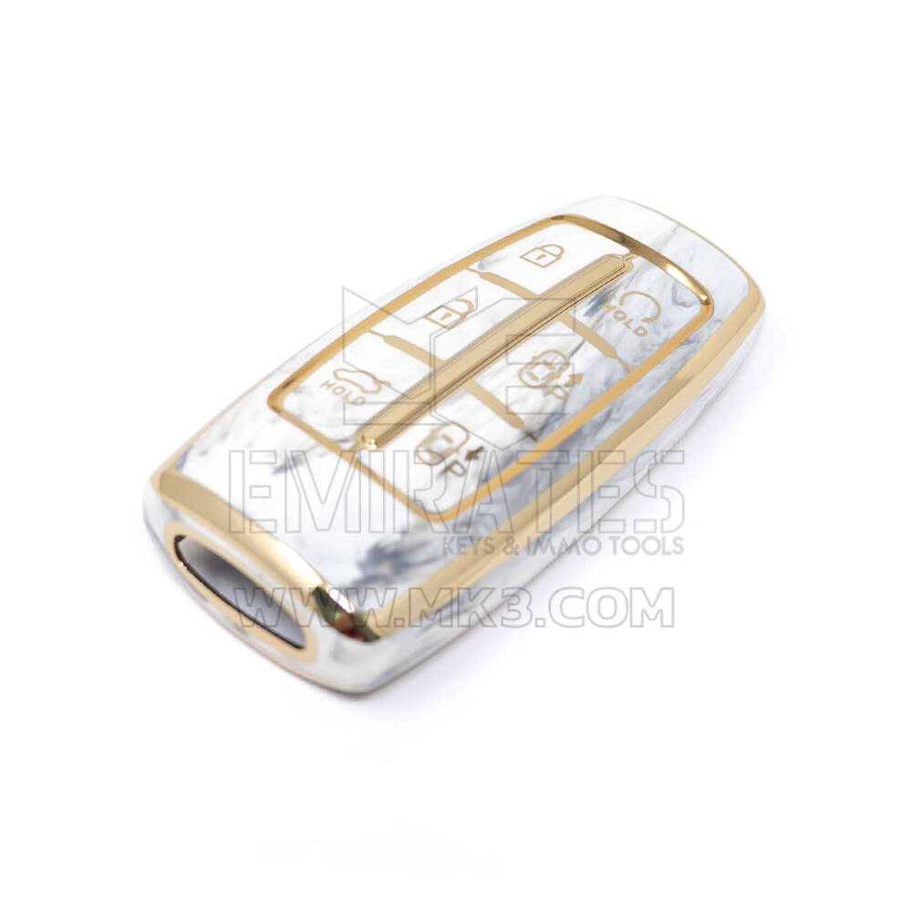 Nueva cubierta de mármol Nano de alta calidad del mercado de accesorios para llave remota Genesis Hyundai, 6 botones, Color blanco, HY-I12J6B | Cayos de los Emiratos