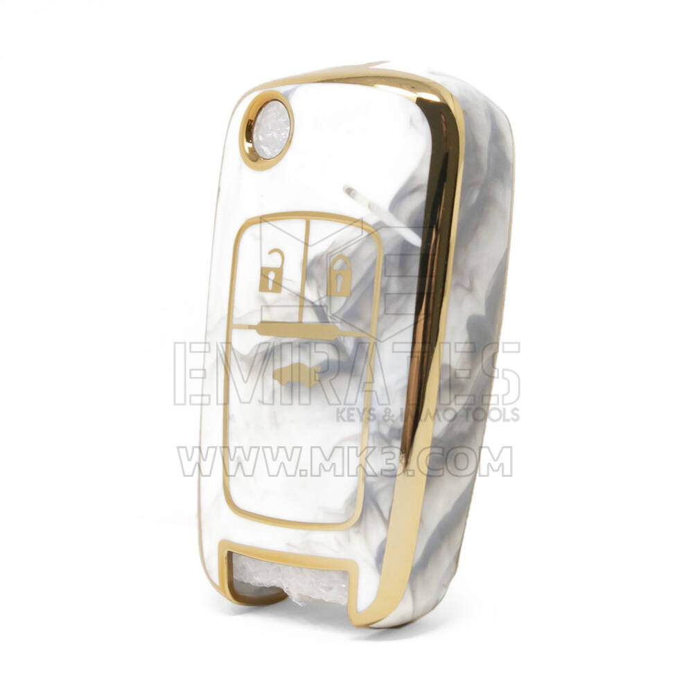 Nano High Quality Marble Cover For Chevrolet Flip Remote Key 3 Buttons White Color CRL-A12J3