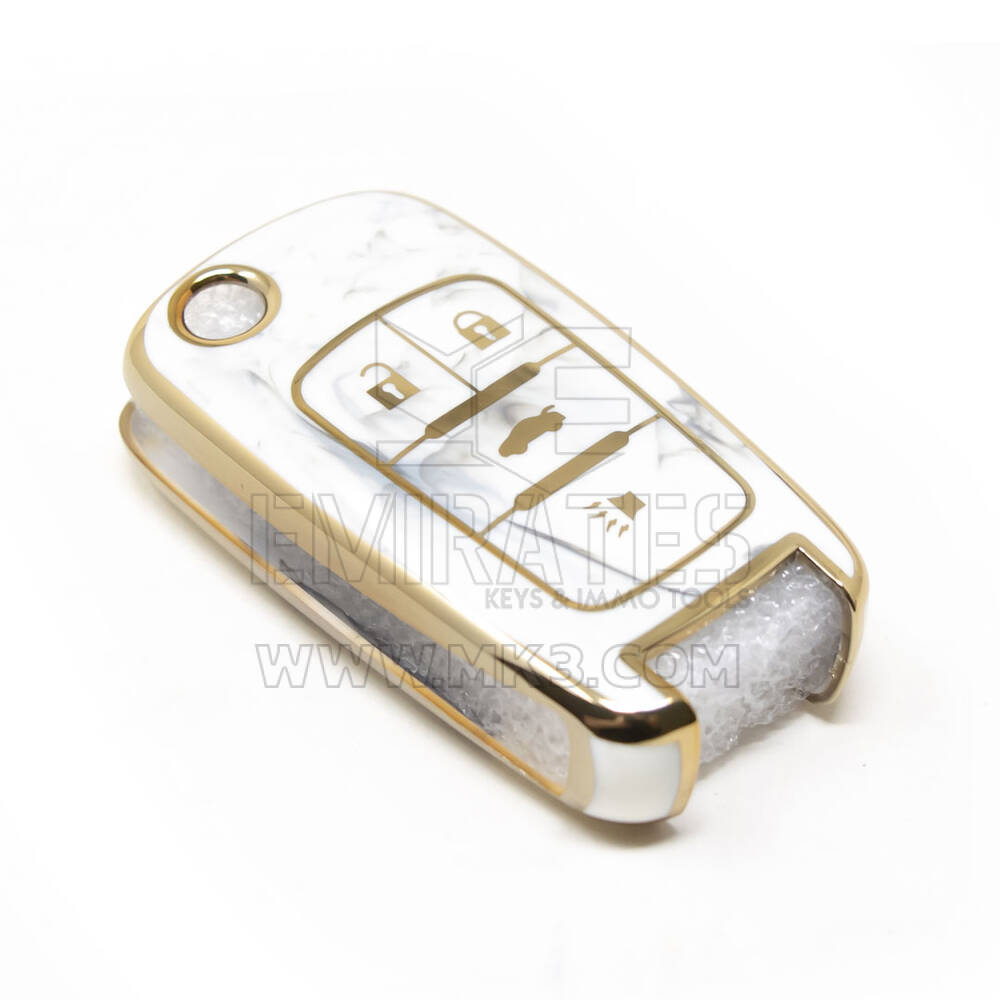 Nueva cubierta de mármol Nano de alta calidad del mercado de accesorios para llave remota abatible de Chevrolet 4 botones Color blanco CRL-A12J4 | Cayos de los Emiratos