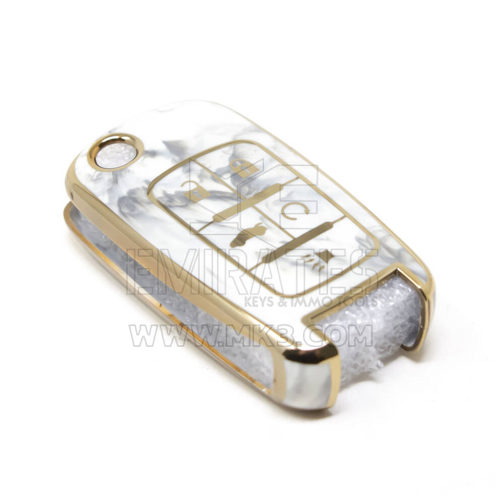 New Aftermarket Nano High Quality Marble Cover For Chevrolet Flip Remote Key 5 Buttons White Color CRL-A12J5 | Emirates Keys