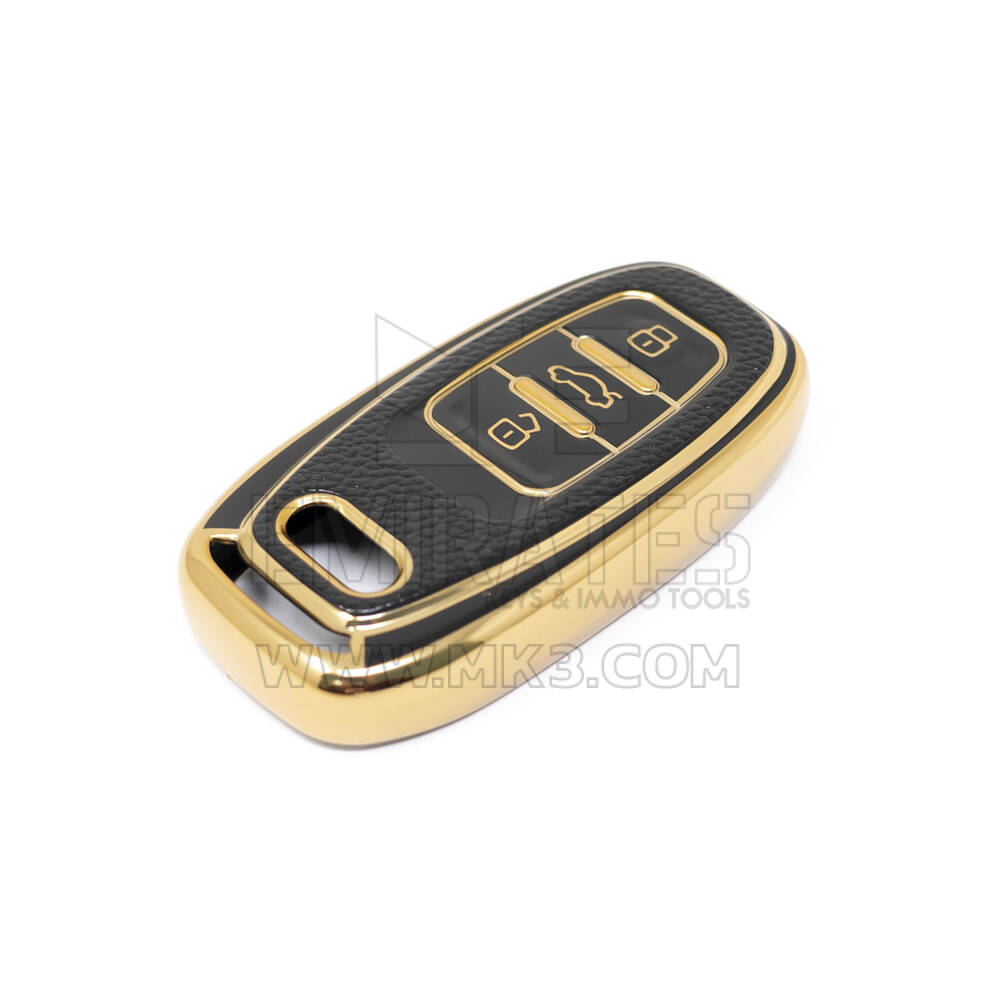 غطاء جلد ذهبي نانو جديد ما بعد البيع عالي الجودة لمفتاح التحكم عن بعد أودي 3 أزرار لون أسود Audi-A13J | مفاتيح الإمارات