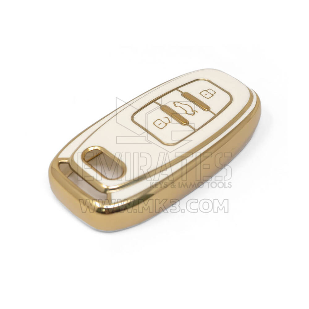 Housse en cuir doré de haute qualité pour clé télécommande Audi à 3 boutons, couleur blanche, Audi-A13J | Clés des Émirats