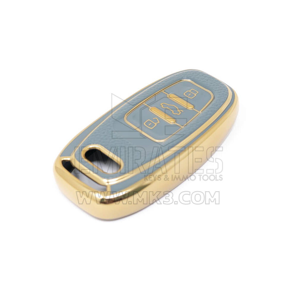 Novo aftermarket nano capa de couro dourado de alta qualidade para chave remota audi 3 botões cor cinza Audi-A13J | Chaves dos Emirados