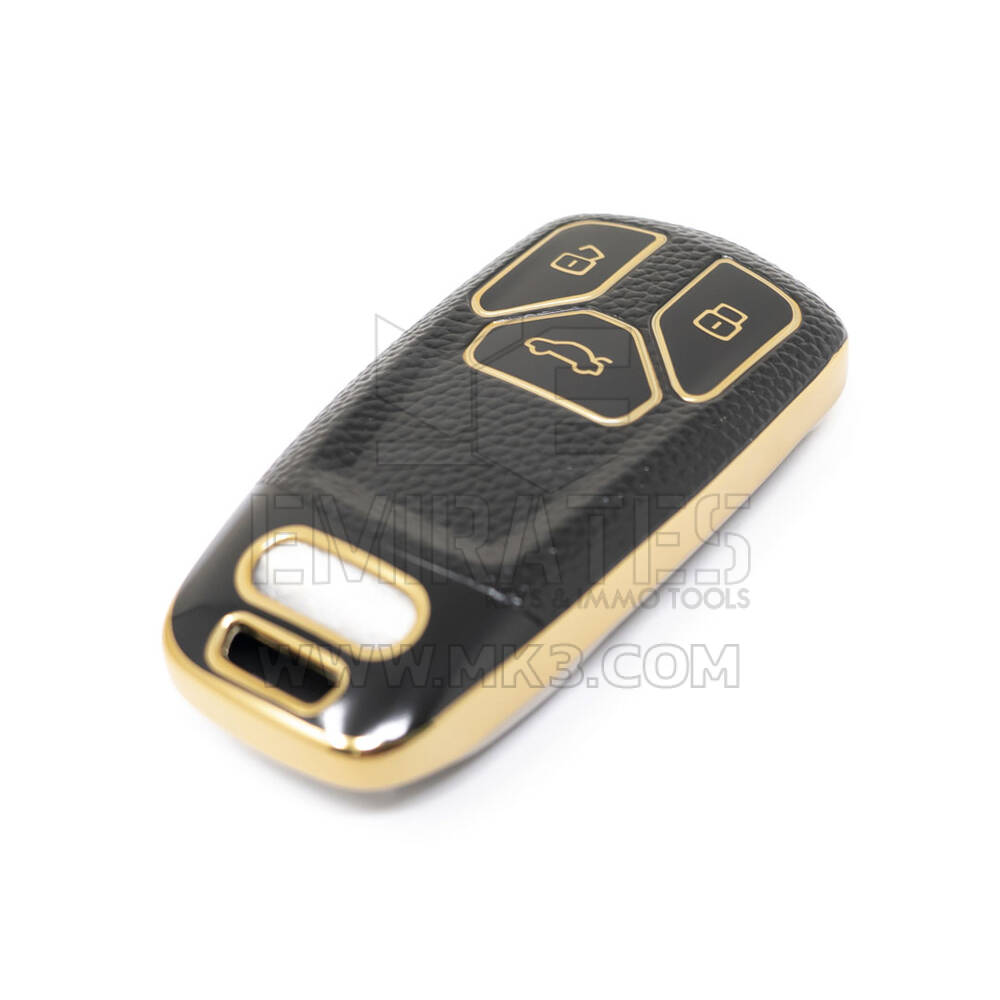 Nuova cover in pelle dorata aftermarket Nano di alta qualità per chiave remota Audi 3 pulsanti colore nero Audi-B13J | Chiavi degli Emirati