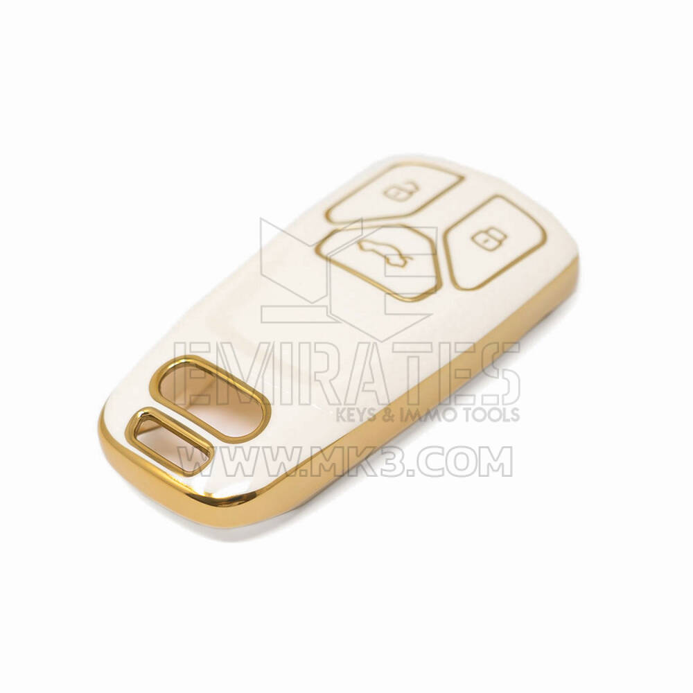Nueva cubierta de cuero dorado Nano de alta calidad del mercado de accesorios para llave remota Audi 3 botones Color blanco Audi-B13J | Cayos de los Emiratos