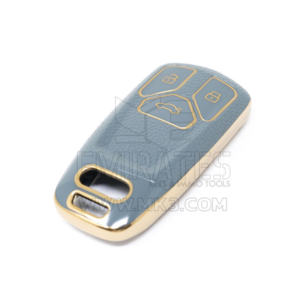 غطاء جلد ذهبي نانو جديد ما بعد البيع عالي الجودة لمفتاح التحكم عن بعد أودي 3 أزرار لون رمادي Audi-B13J | مفاتيح الإمارات