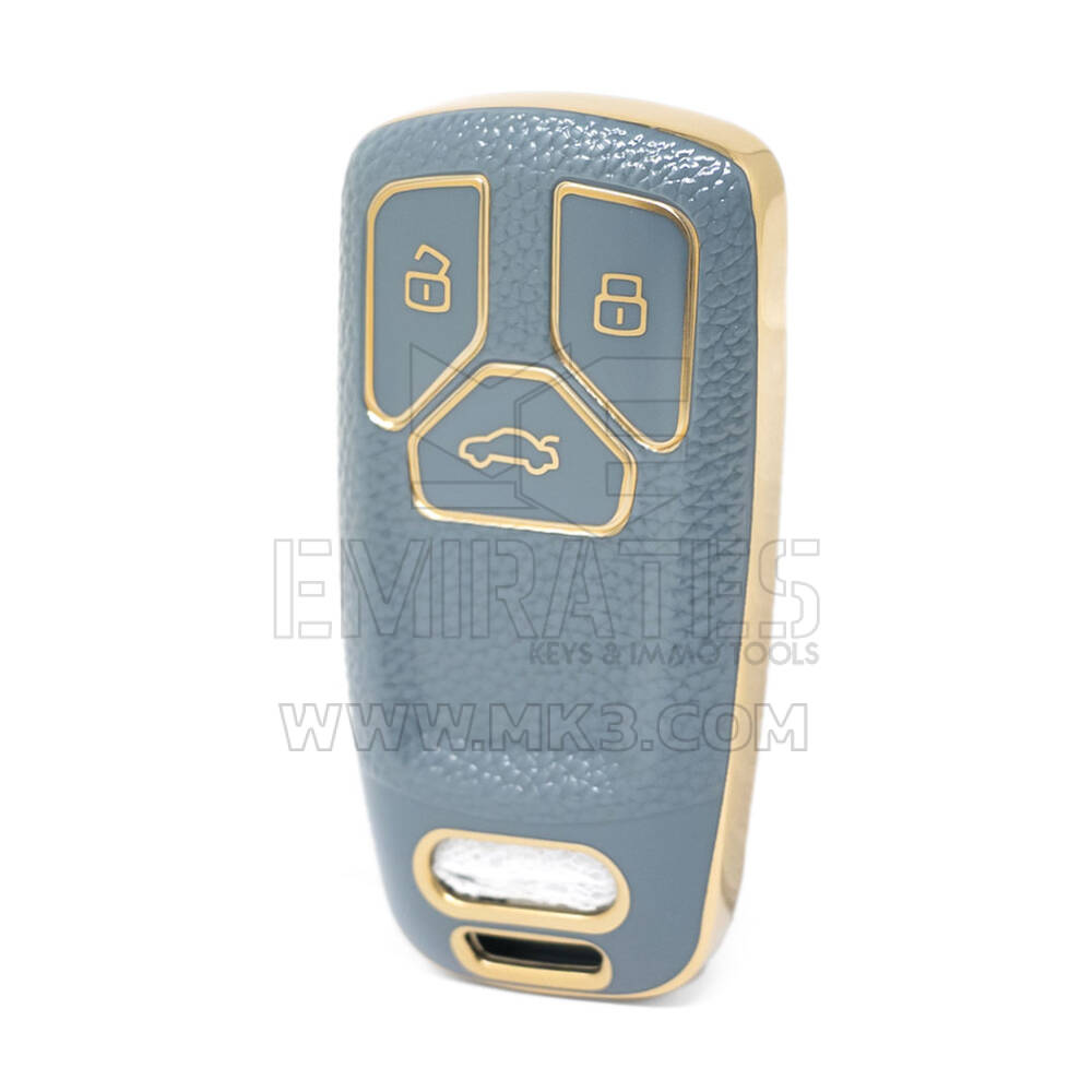 Nano High Quality Gold Leather Cover For Audi Remote Key 3 Buttons Gray Color Audi-B13J